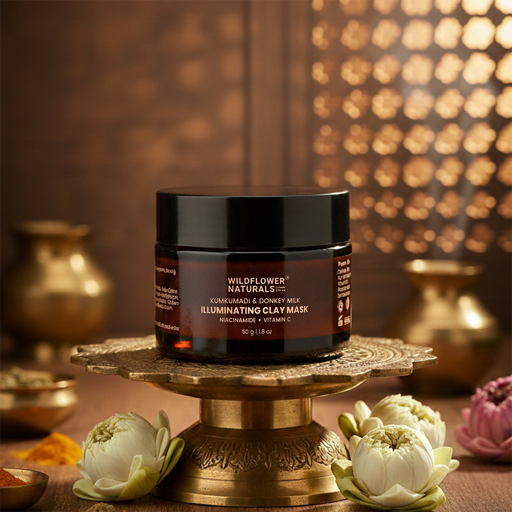 Kumkumadi & Donkey Illuminating Clay Mask with Niacinamide + Vitamin C - Wildflower Naturals